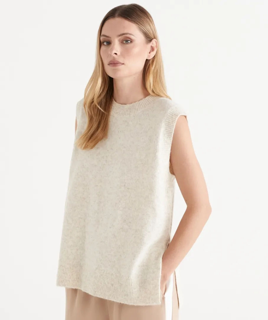 Sussan Tops|Knitwear>Brushed Knit Crew Neck Vest