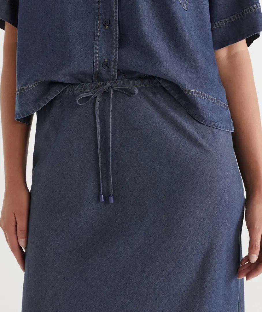 Sussan Skirts>Chambray Drawstring Midi Skirt