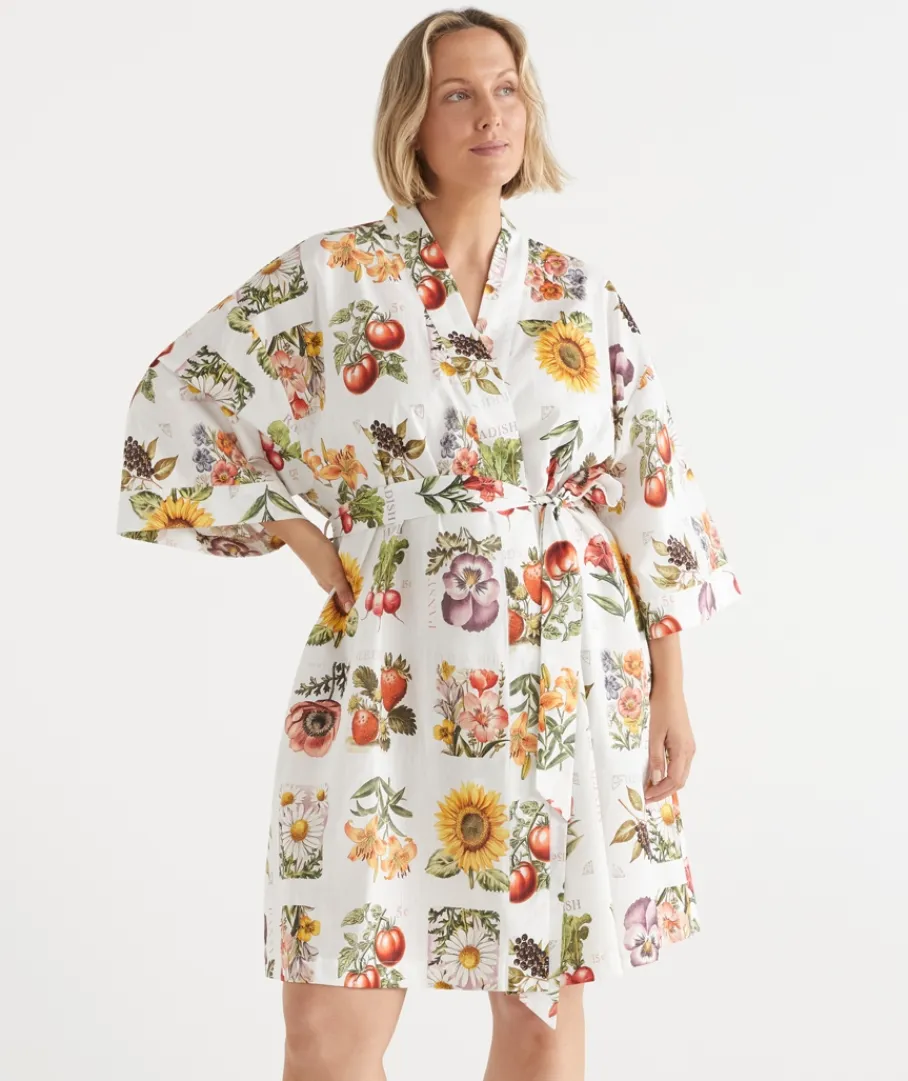 Sussan Dressing Gowns>Floral Garden Stamp Print Robe