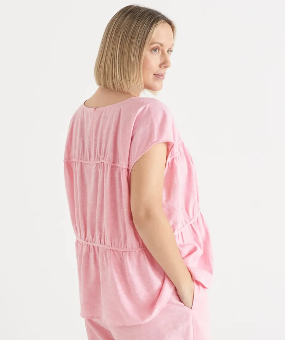 Sussan Tops|Shirts & Blouses>Gathered Short Sleeve Boxy Top