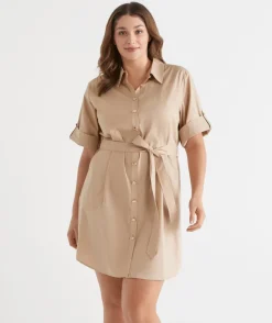 Sussan Dresses>Gold Button Shirt Dress