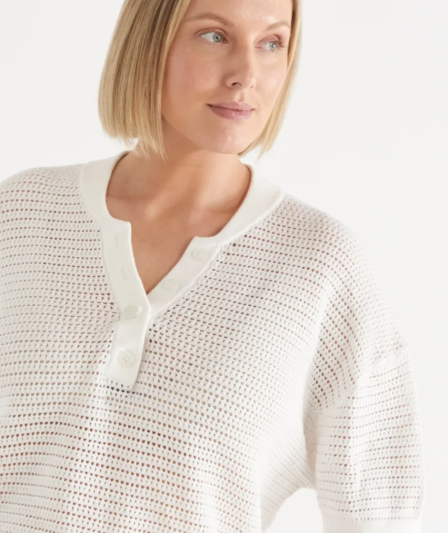 Sussan Tops|Knitwear>Knit Henley Short Sleeve Top