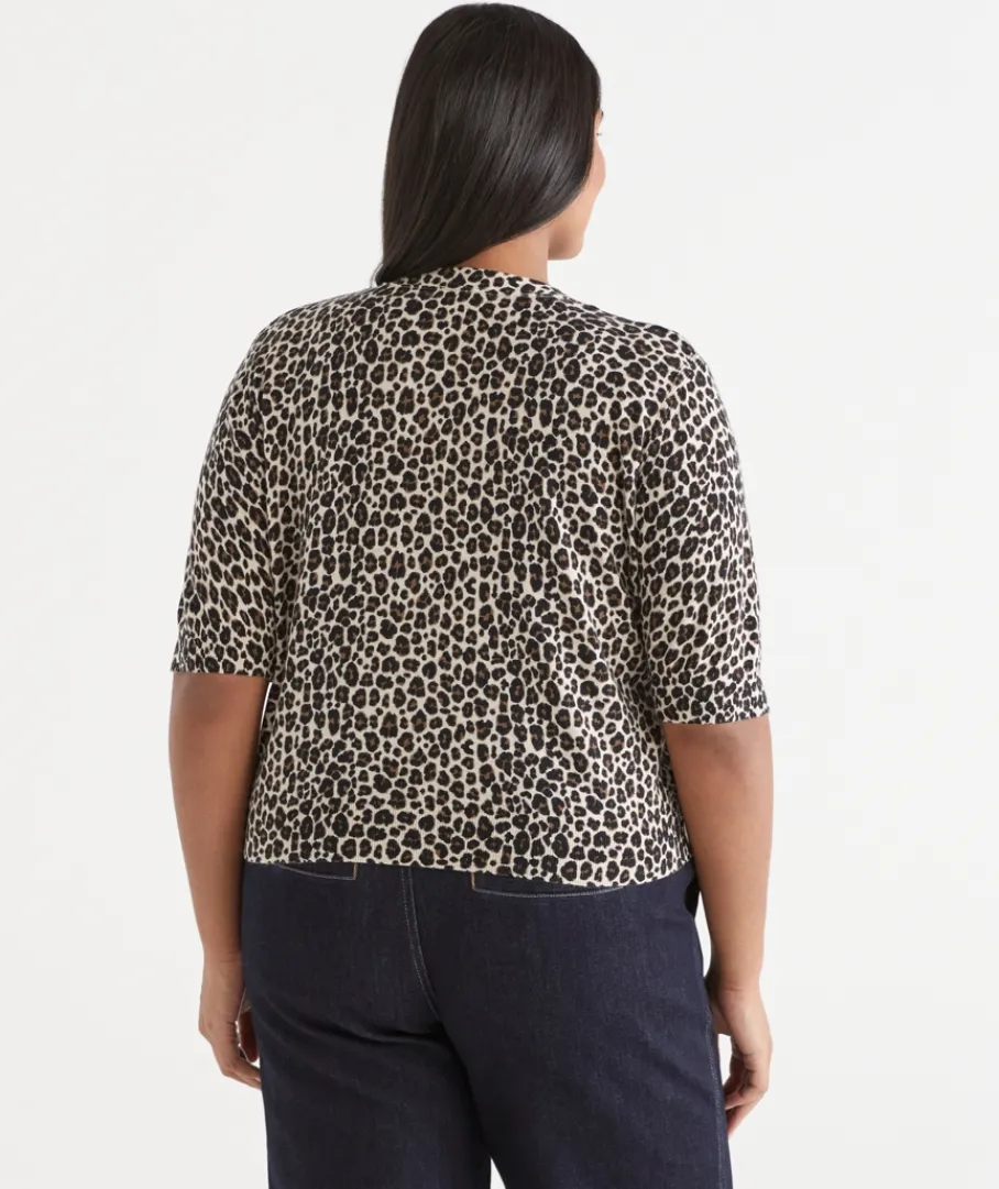Sussan Tops|Knitwear>Leopard Print Short Sleeve Cardigan