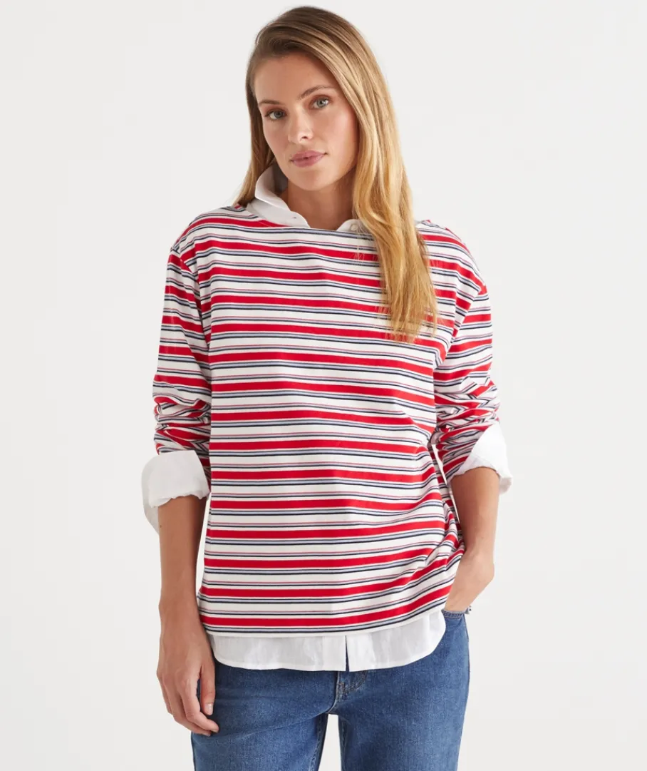 Sussan Tops>Multi Stripe Long Sleeve Top - Red