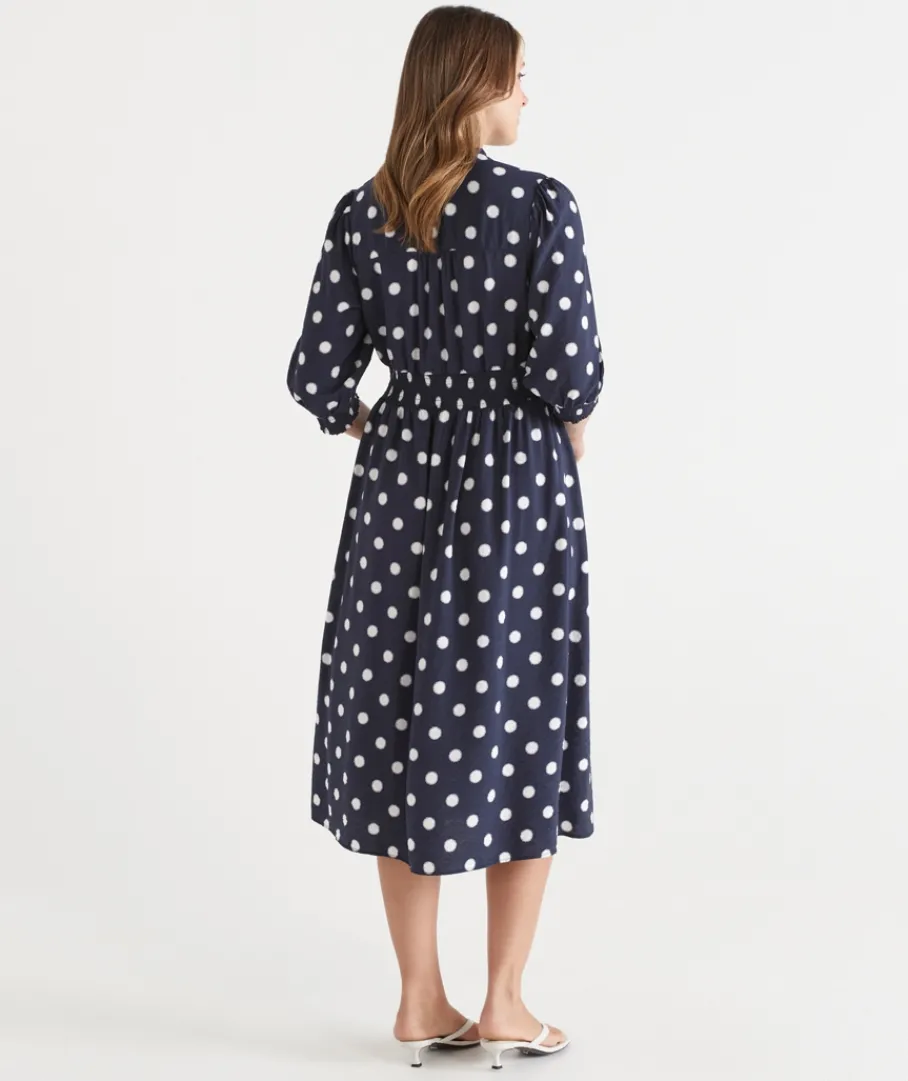 Sussan Dresses>Polka Dot Shirred Waist Dress