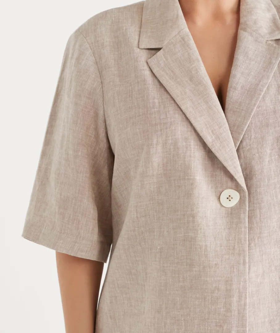 Sussan Jackets & Coats|Tops>Relaxed Fit Short Sleeve Linen Blazer