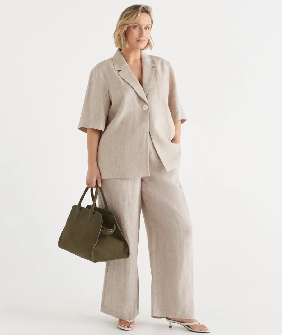 Sussan Jackets & Coats|Tops>Relaxed Fit Short Sleeve Linen Blazer