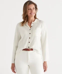 Sussan Knitwear|Knit Cardigans>Rib Button Up Cardigan