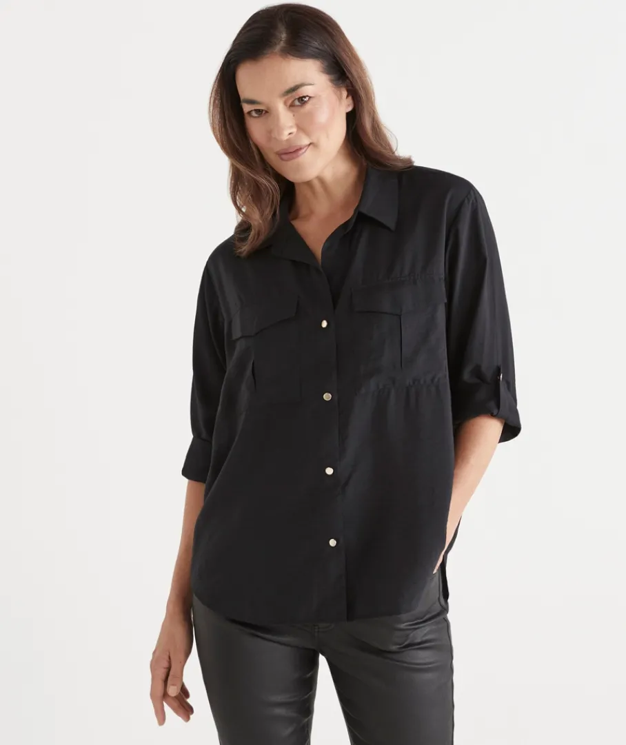Sussan Tops|Shirts & Blouses>Roll Tab Sleeve Shirt