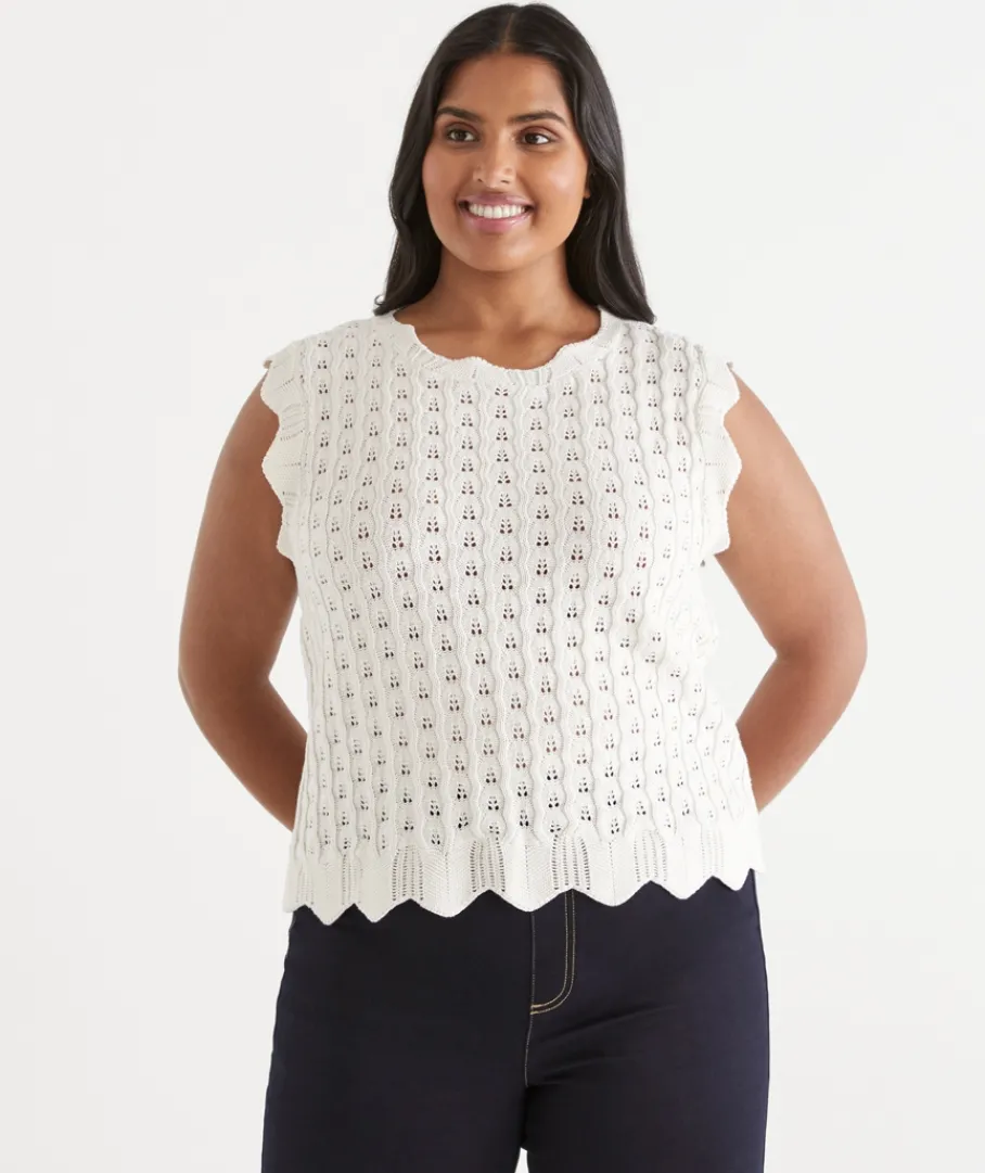 Sussan Tops|Knitwear>Scallop Detail Knit Tank