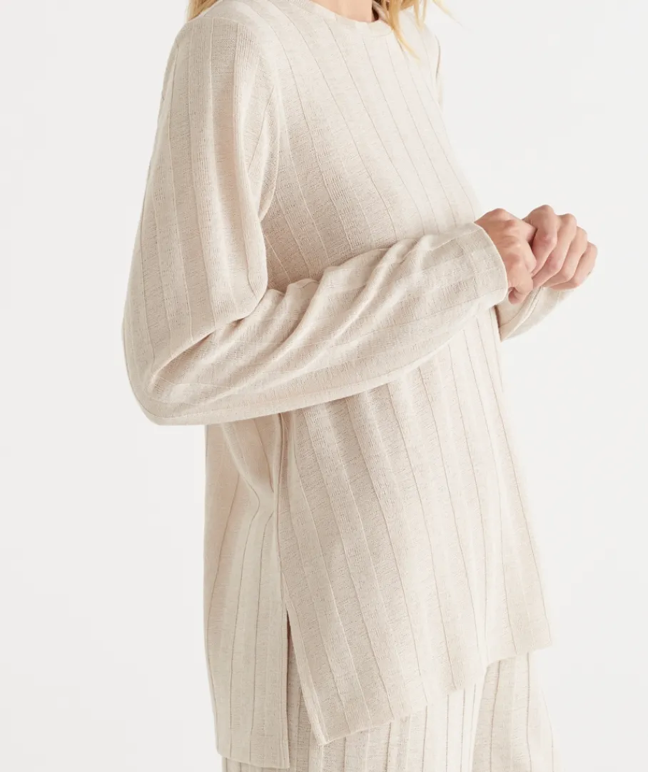 Sussan Tops|Loungewear>Self-Stripe Long Sleeve Knit Top