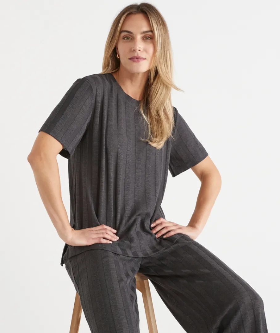 Sussan Tops|Loungewear>Self-Stripe Short Sleeve Top