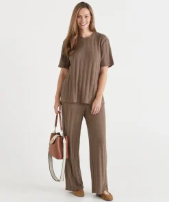 Sussan Loungewear|Pants>Self-Stripe Straight Leg Knit Pant