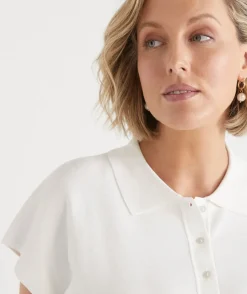 Sussan Tops|Knitwear>Short Sleeve Knit Polo Top