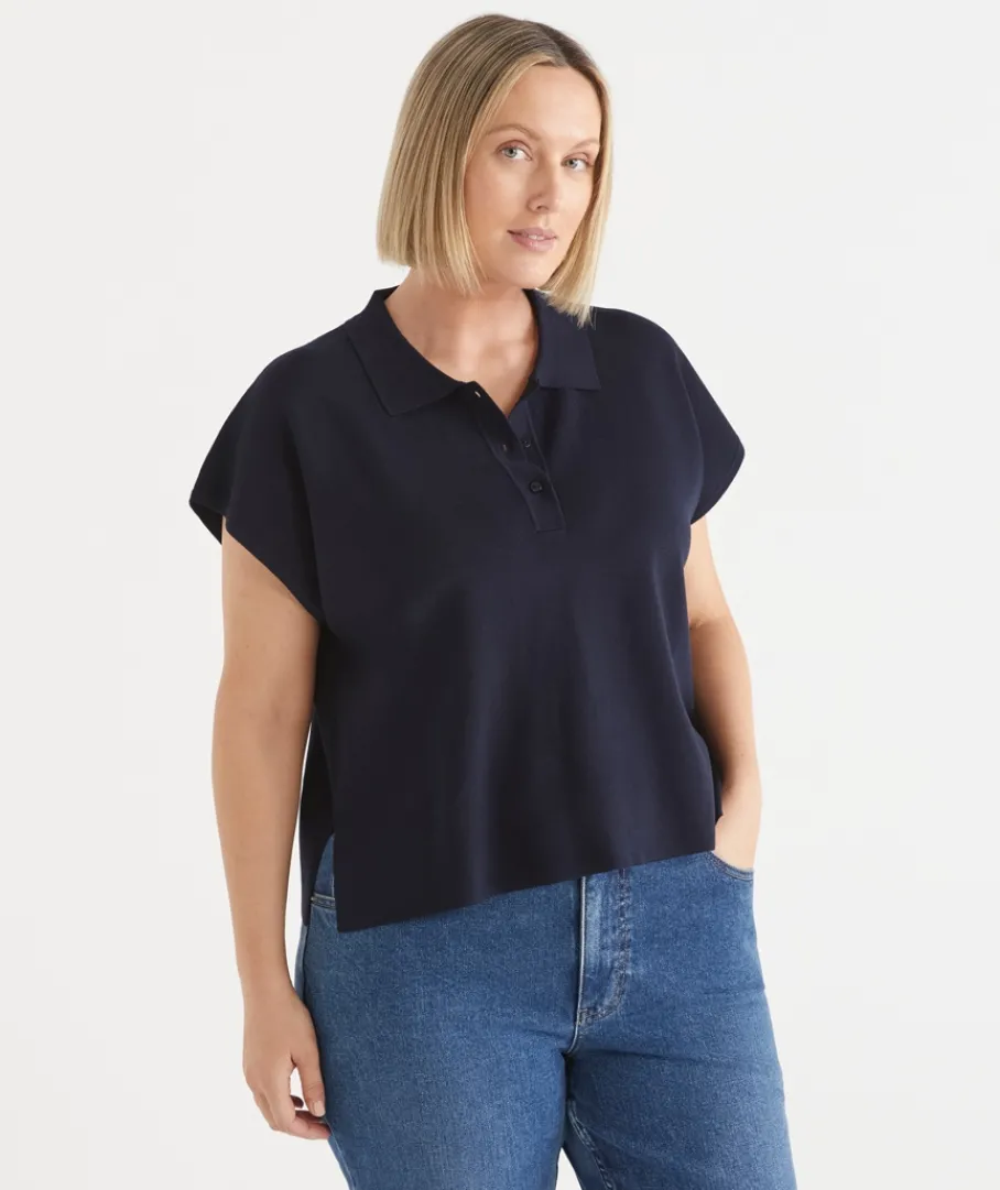 Sussan Tops|Knitwear>Short Sleeve Knit Polo Top