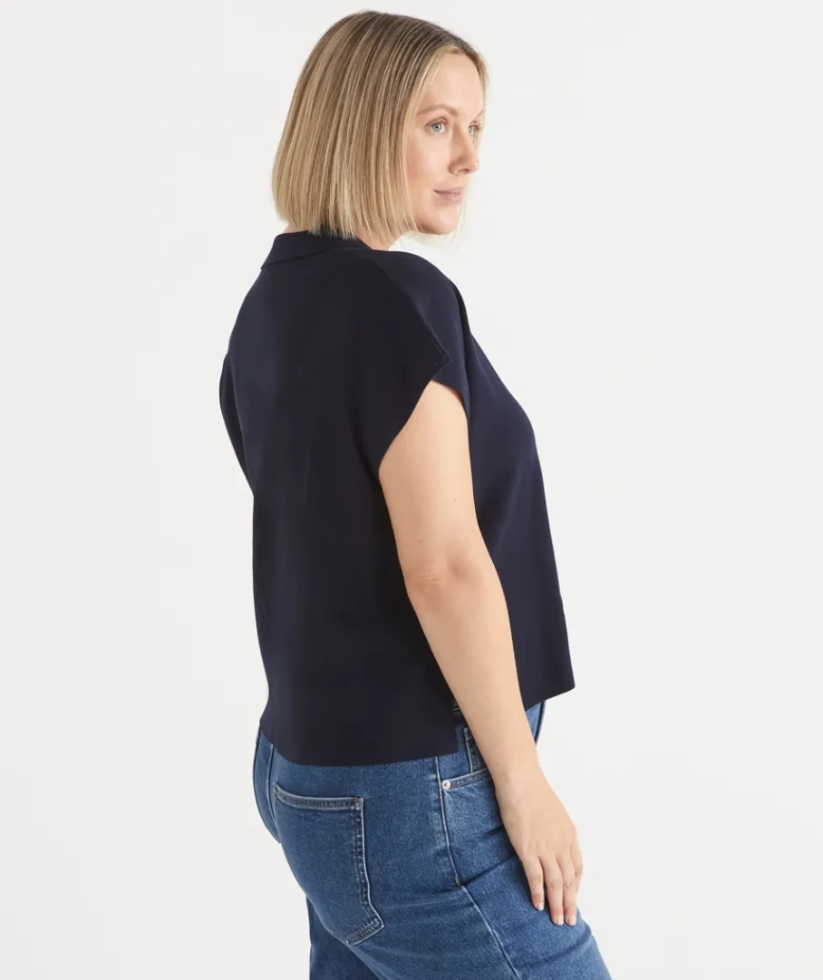 Sussan Tops|Knitwear>Short Sleeve Knit Polo Top
