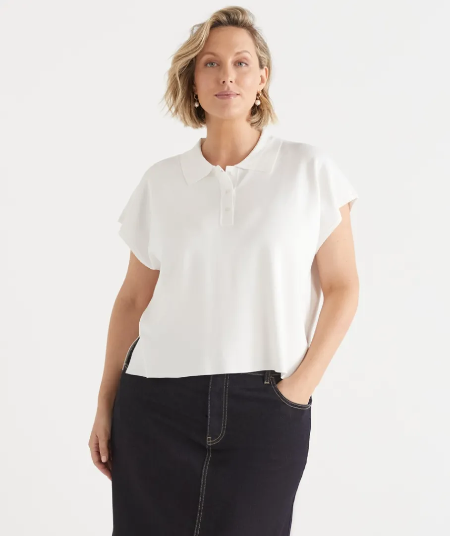 Sussan Tops|Knitwear>Short Sleeve Knit Polo Top