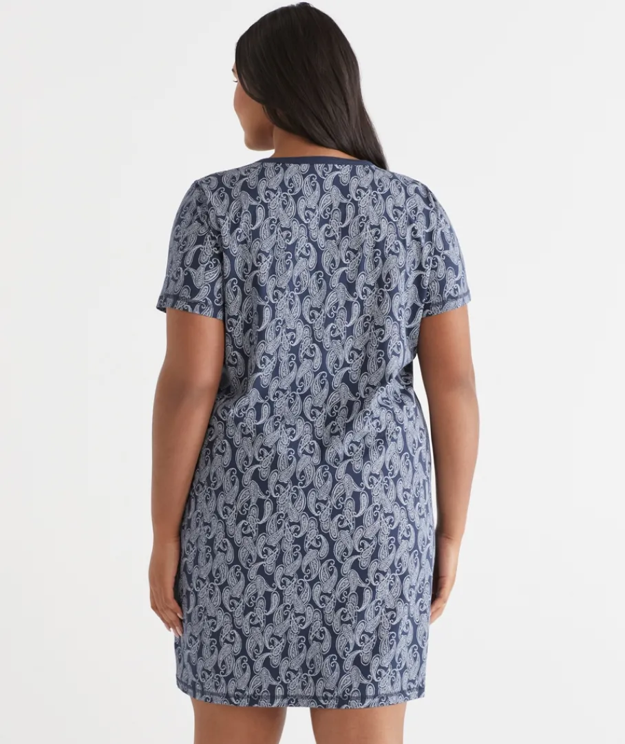 Sussan Nighties|Everyday Icons>Short Sleeve Paisley Placket Nightie