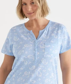 Sussan Nighties>Short Sleeve Paisley Placket Nightie