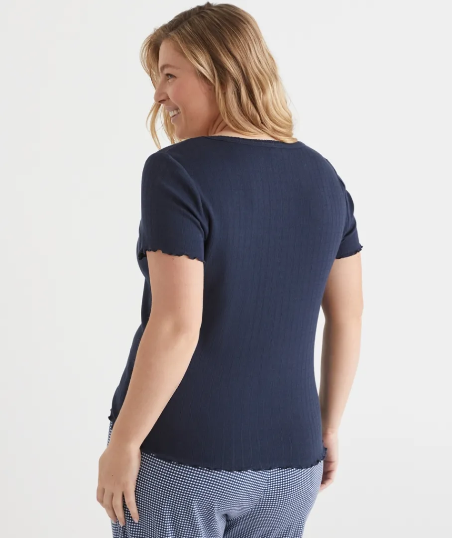 Women Sussan Women's Pyjama Tops>Short Sleeve Pointelle Pyjama Tee