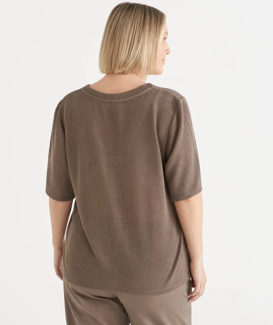 Sussan Tops|T-Shirts>Textured Button Up Short Sleeve Top