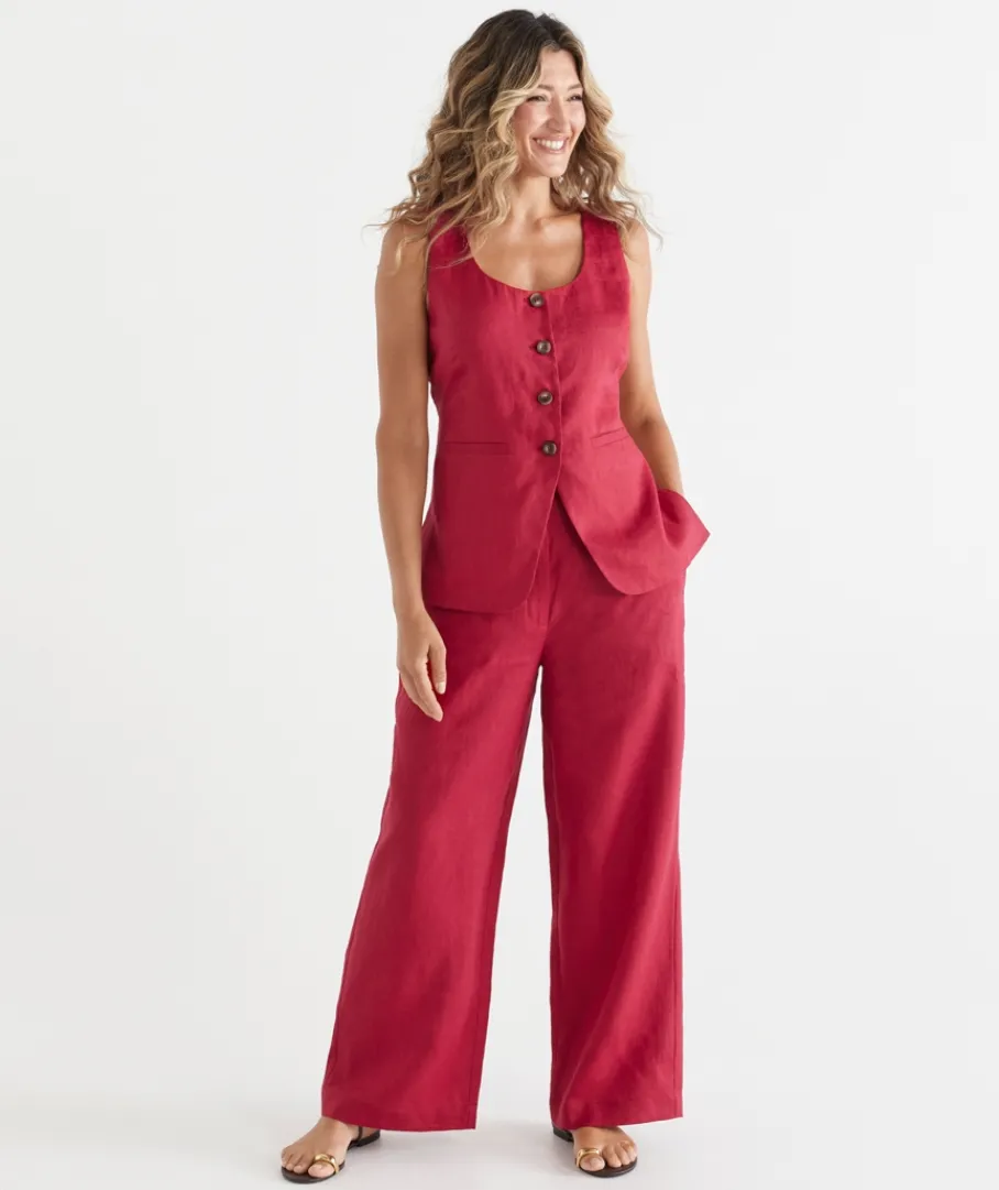 Sussan Matching Sets|Pants>Wide Leg Tailored Linen Pant